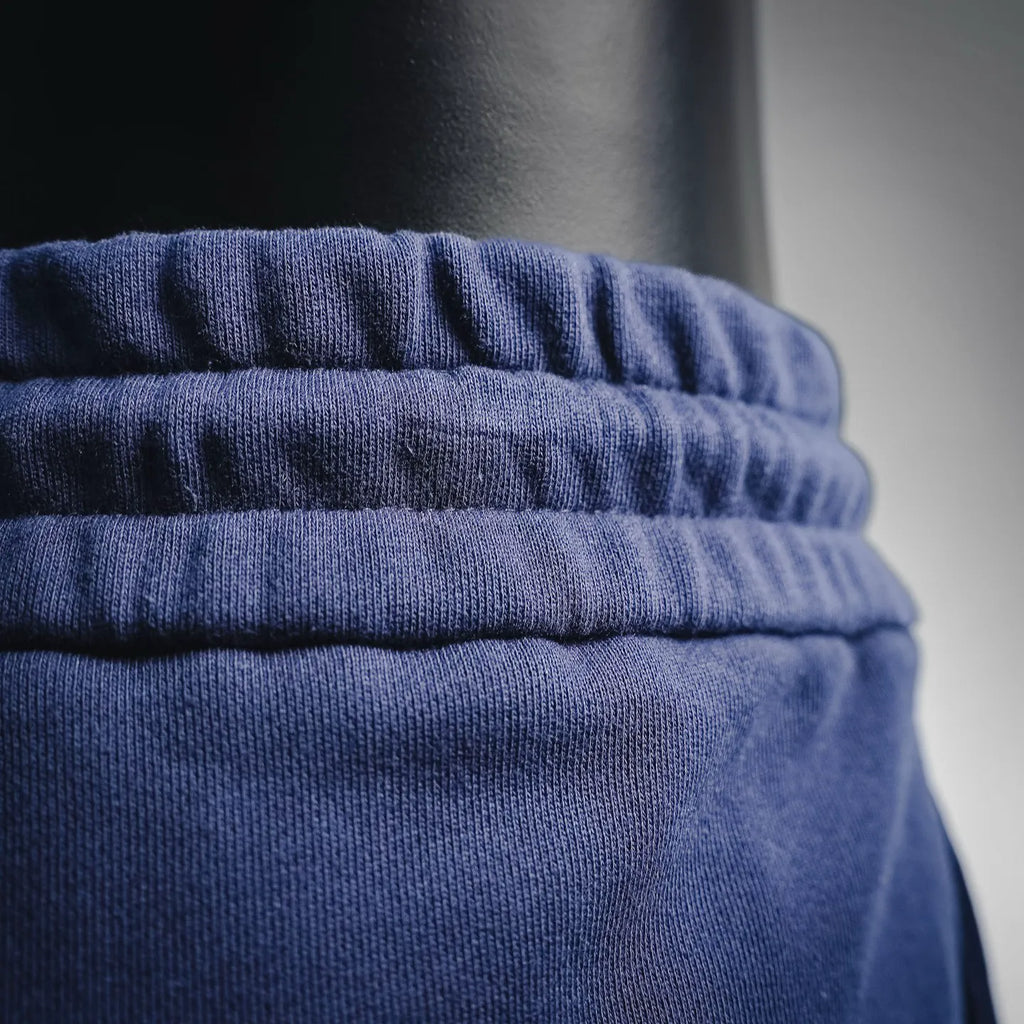 Prada blue elastic waistband with ribbed drawstring channel