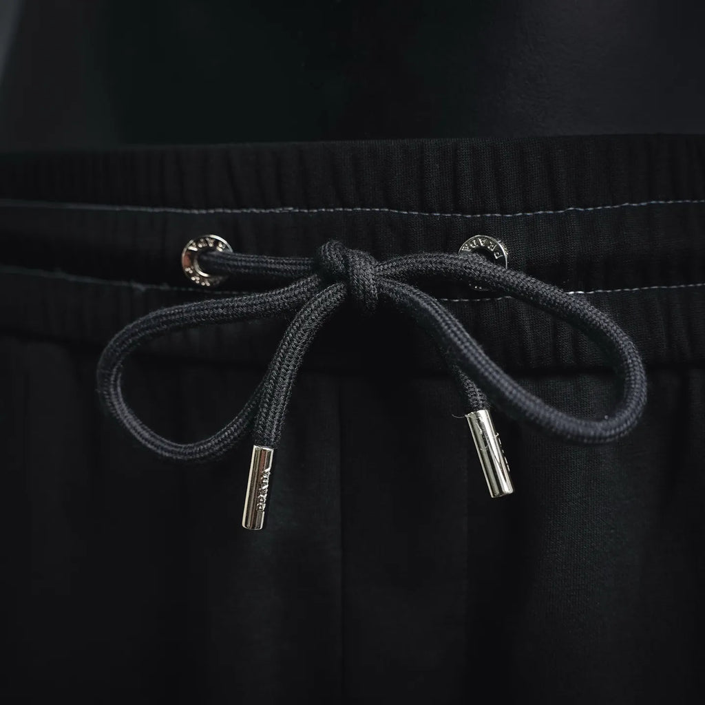 Prada black pants drawstring with metal aglets and stitched cord tips