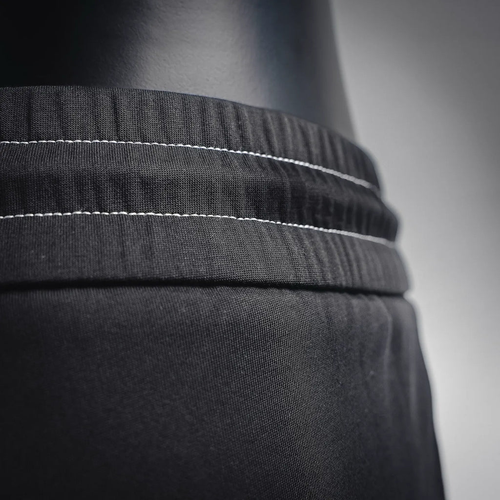 Prada black pants waistband seam and stitching detail