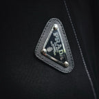 Prada black pants triangle logo patch with PRADA text on fabric