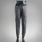 Prada dark gray drawstring pants with elastic waistband and tapered jogger legs
