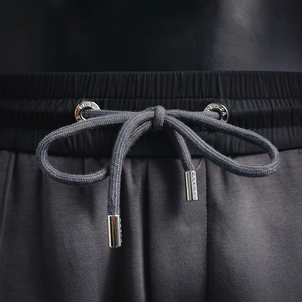 Prada dark gray pants drawstring with metal aglets and eyelets