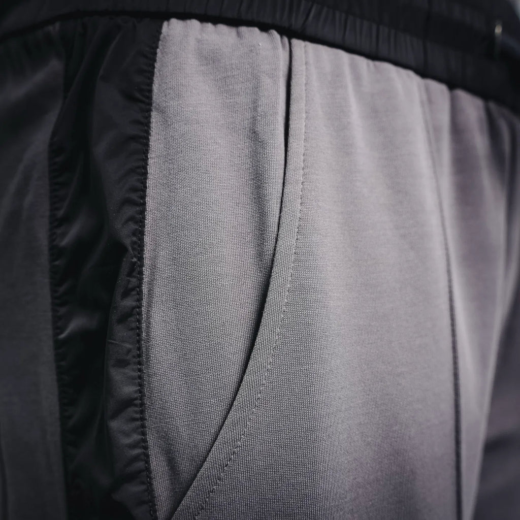 Prada dark gray pants inner seam and waistband construction detail