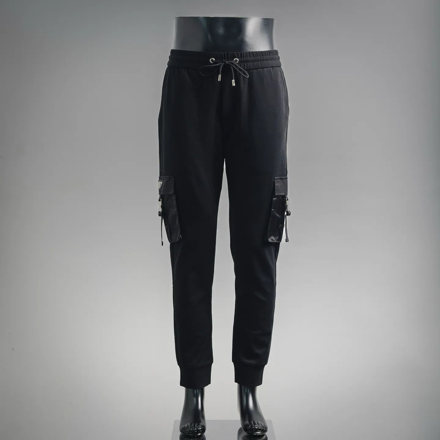 Black Prada cargo pants with drawstring waist and side utility pockets