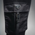 Black Prada side cargo pocket with woven strap and metal hardware