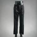 Black tailored pants with belt loops and front pleats