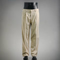 Beige Prada pants on mannequin, front view, belt loops and straight leg