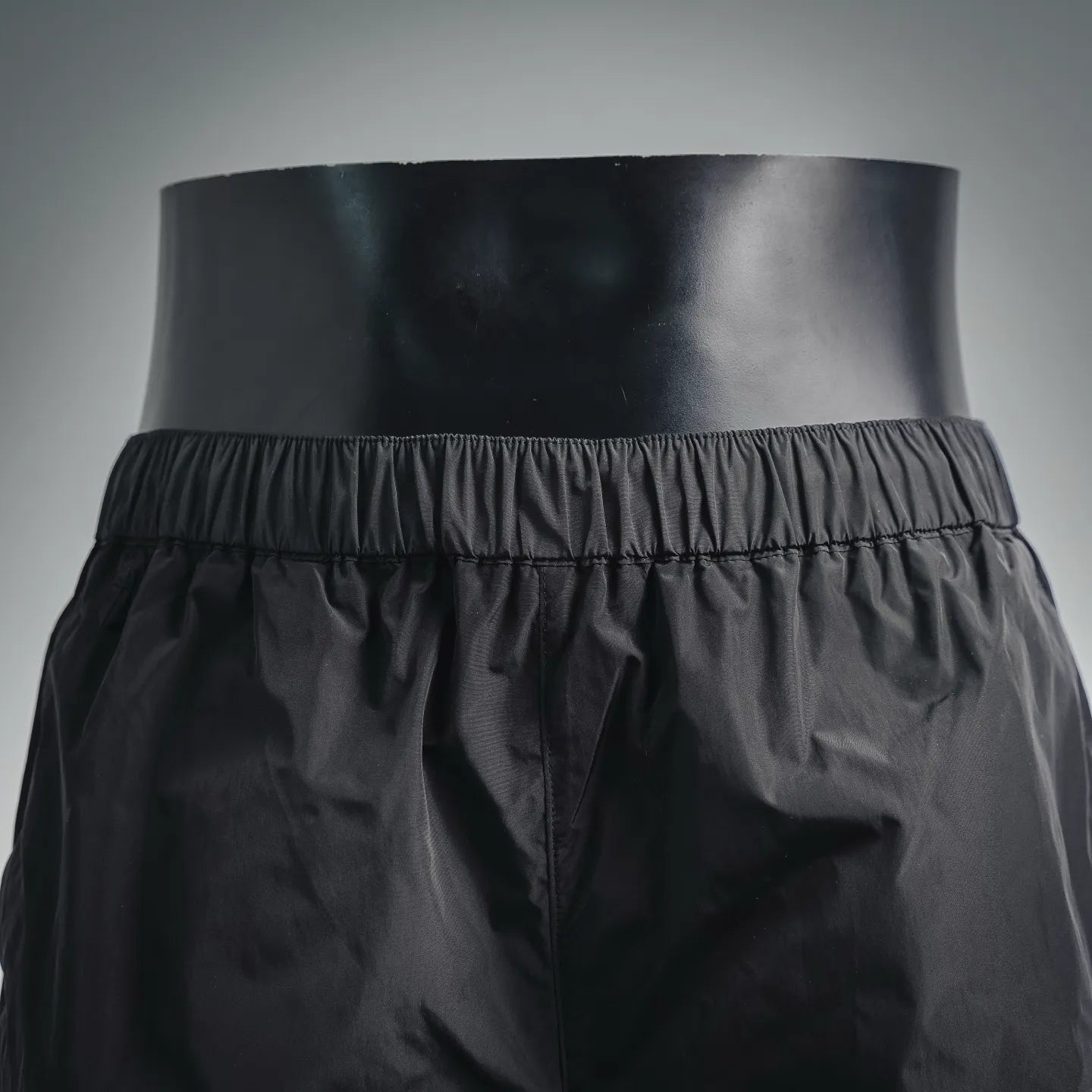 Dark nylon pants elastic waistband with gathered front