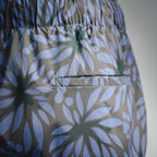 Prada blue floral print shorts with side pocket detail and stitched trim