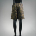 Prada shorts with elastic waistband, blue and tan floral leaf print