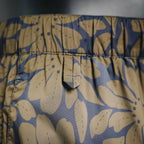 Prada shorts back view with elastic waist and blue-tan floral print
