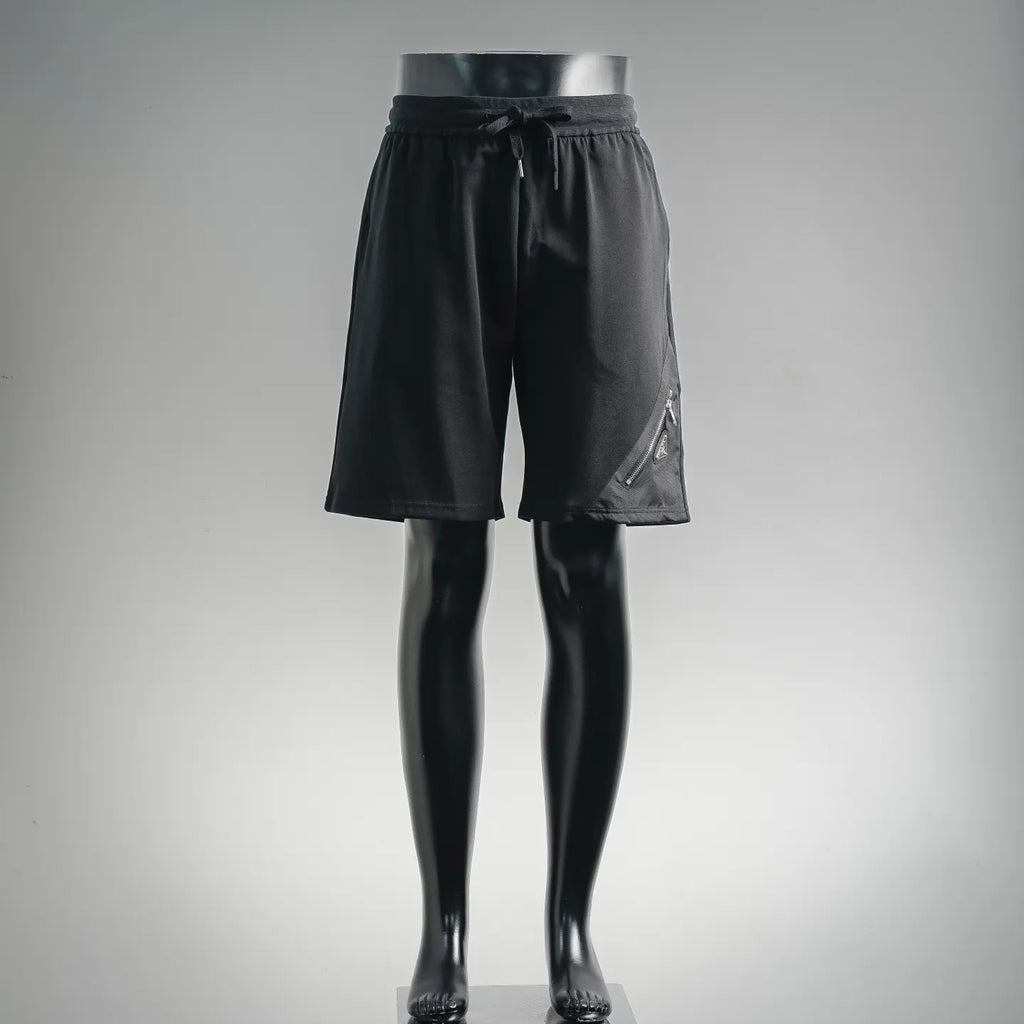 Prada black drawstring shorts with relaxed fit and side zipper pocket