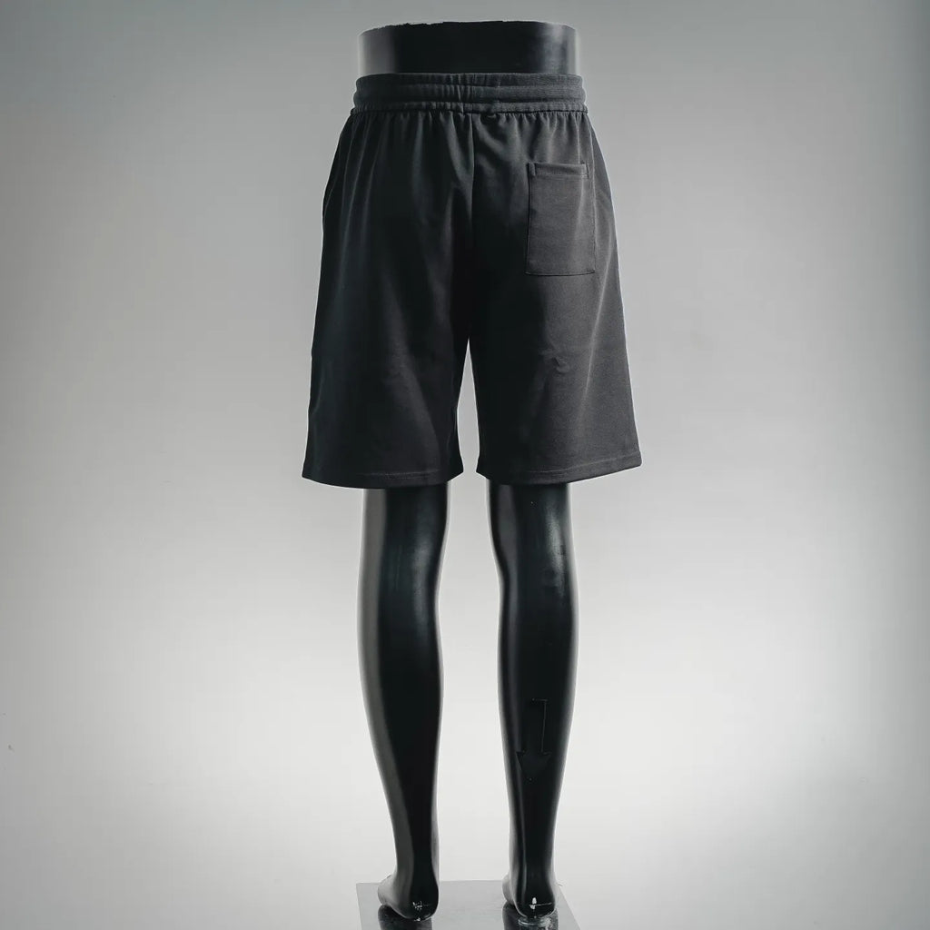 Prada black drawstring shorts with elastic waistband and relaxed straight legs