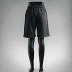 Prada black drawstring shorts with elastic waistband and relaxed straight legs