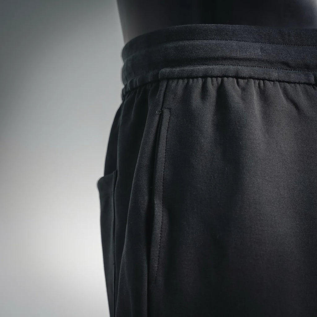 Prada black shorts front with elastic waistband and side seam