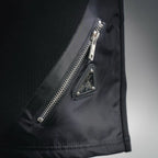 Prada black shorts side zipper pocket with triangle metal pull tab