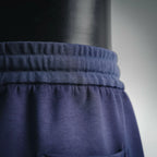 Navy shorts waistband with elastic band and gathered stitching