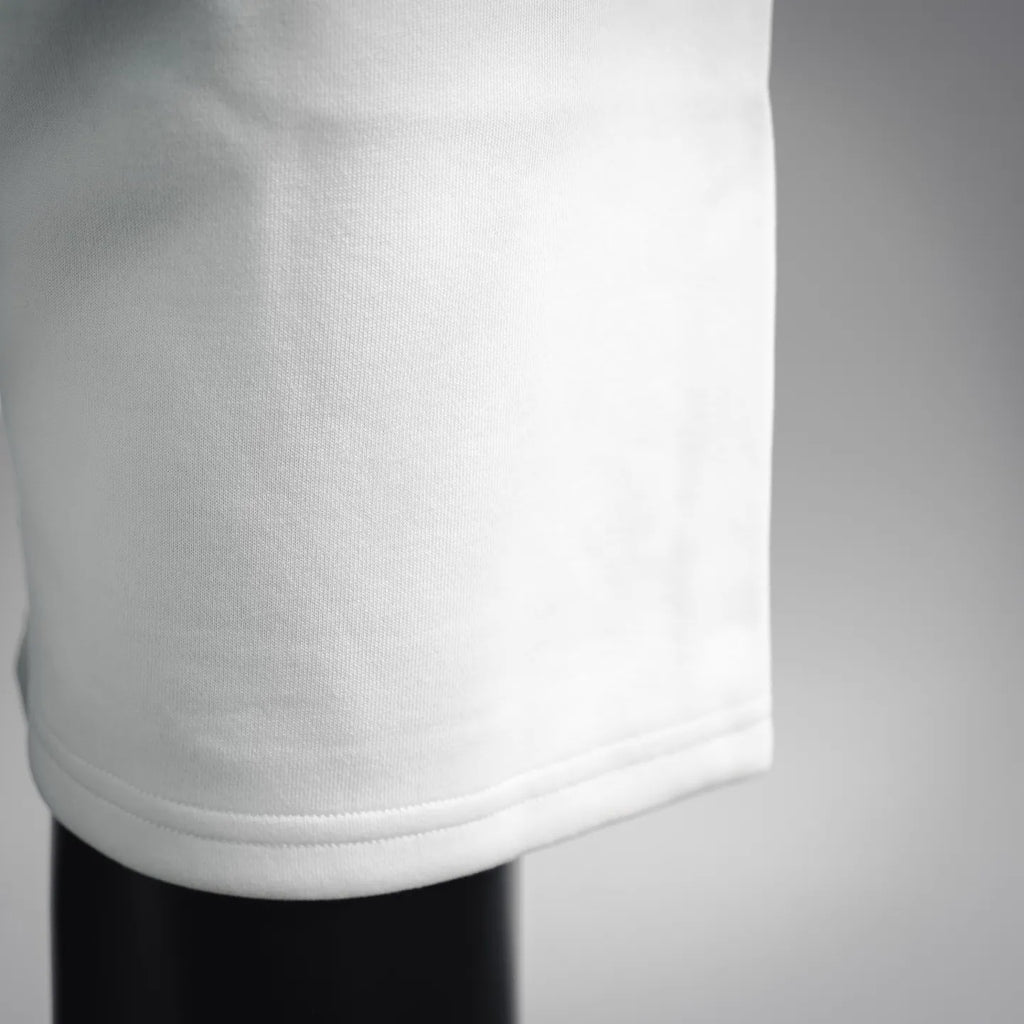 White shorts fabric with smooth waistband seam detail