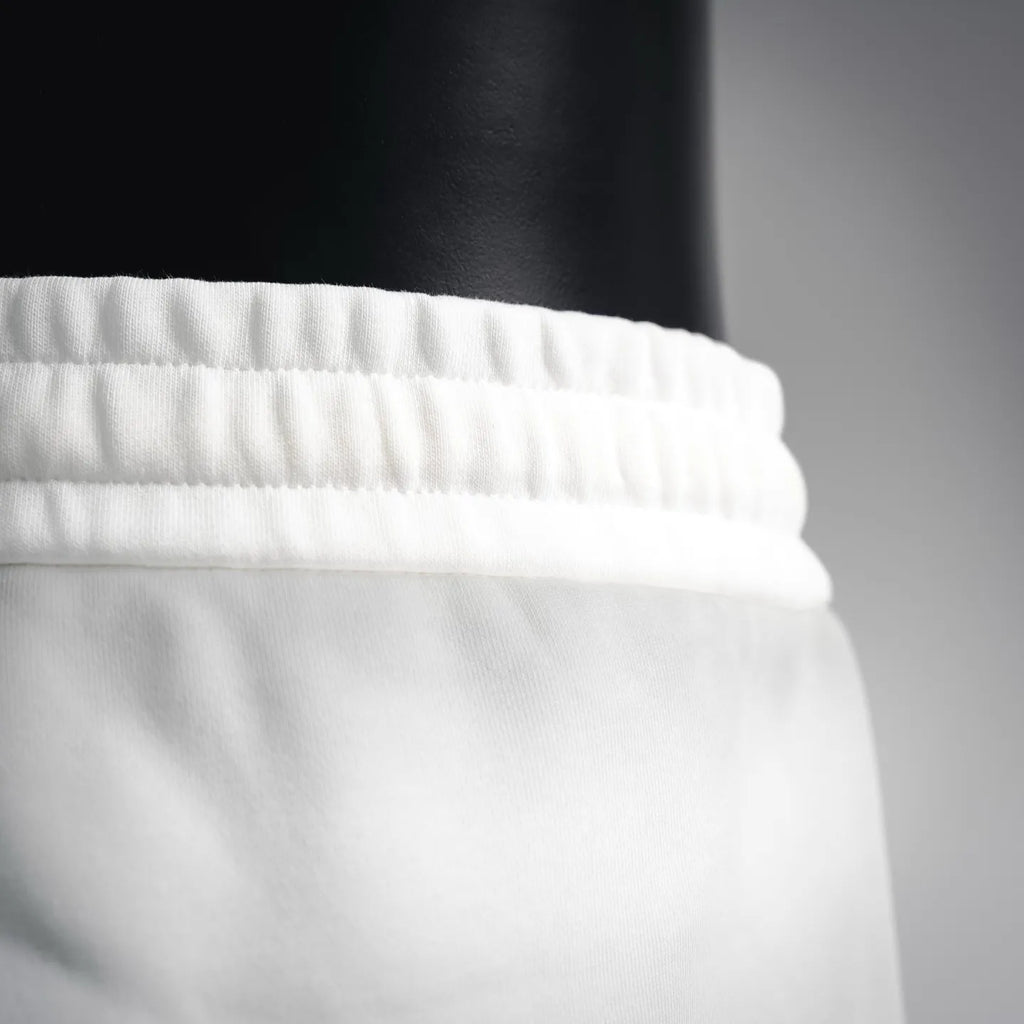 White shorts waistband with elastic gathers