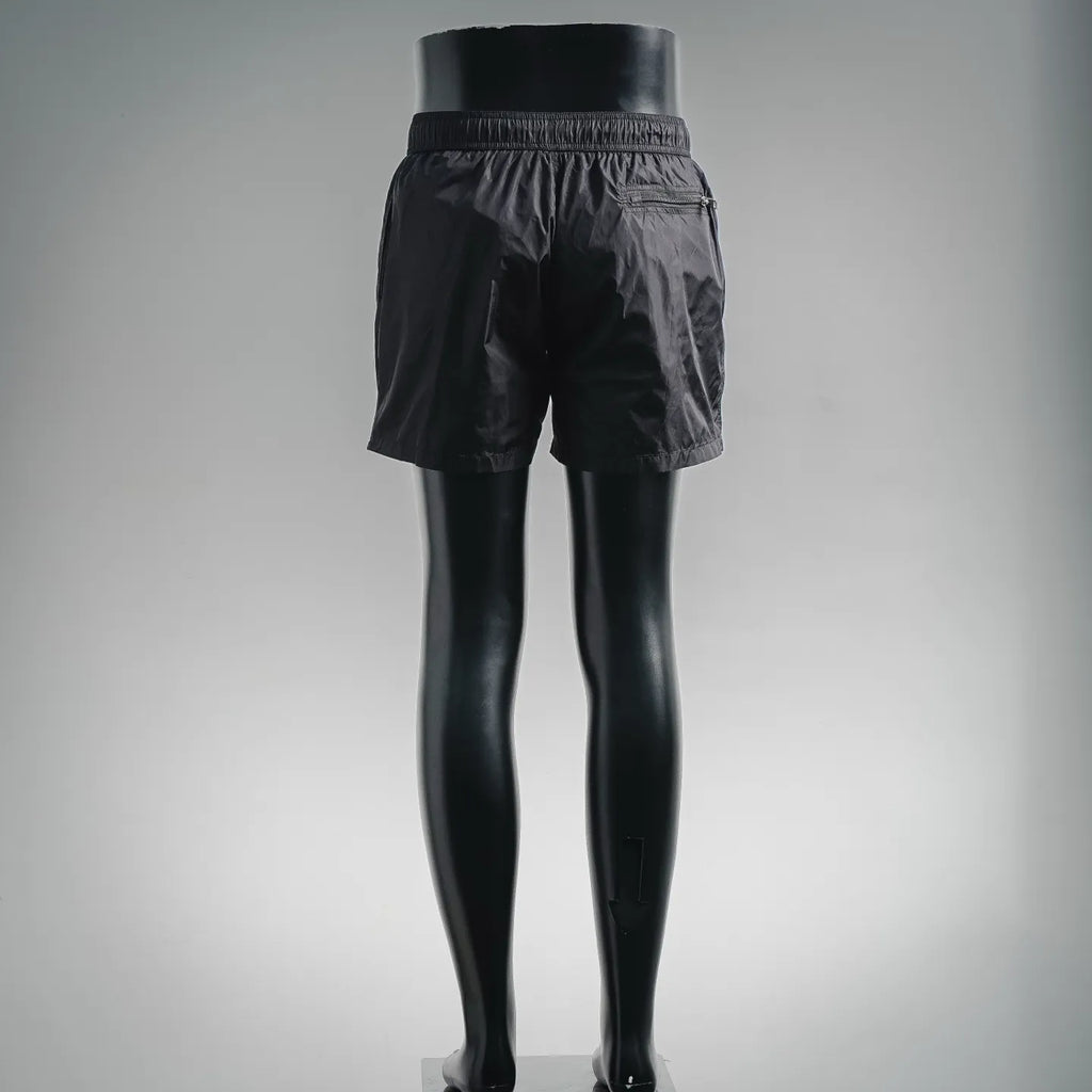 Prada black drawstring shorts, back view with elastic waistband
