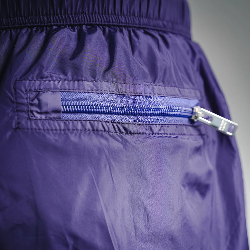 Prada purple nylon shorts side pocket with zipper and metal pull