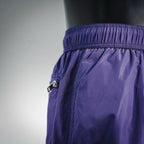 Prada purple nylon shorts side with hardware detail near the waistband