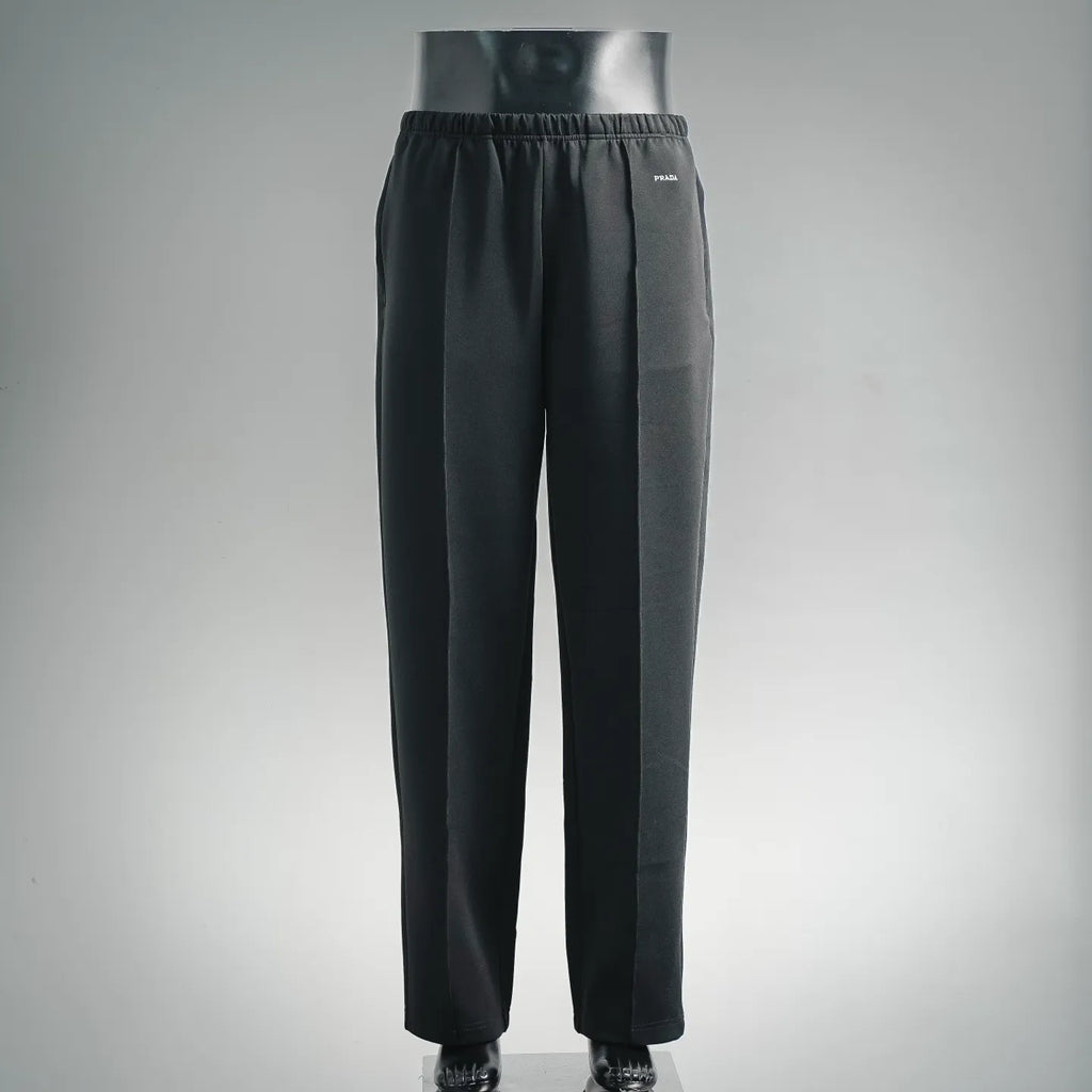 Prada dark trousers with elastic waistband and straight legs