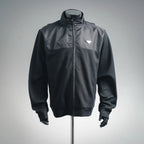 Prada dark zip-up jacket with stand collar and triangular logo patch