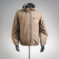 Prada tan hooded jacket with front zip and stand collar