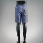 Prada blue drawstring shorts, back view with patch pocket detailing