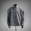Gray wool jacket with button-up front and chest pocket, Prada triangle logo patch