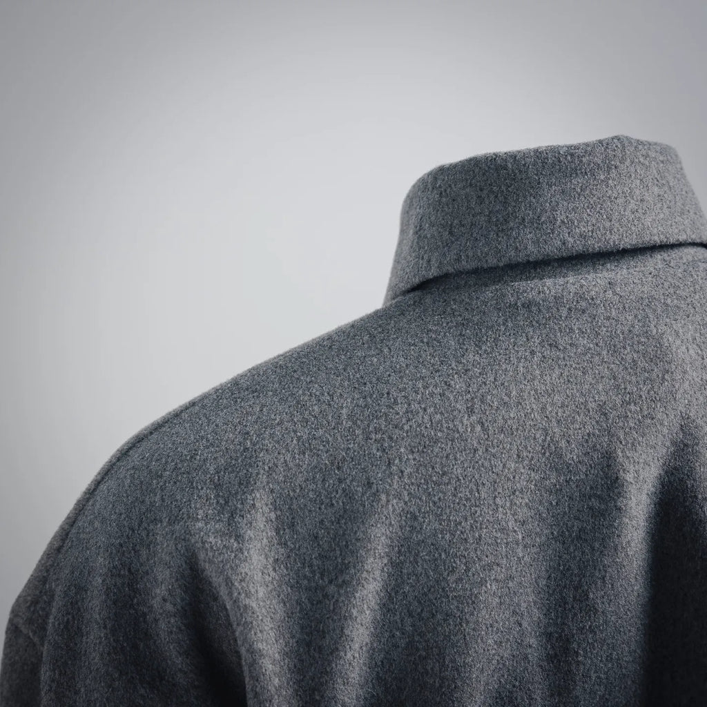 Gray wool jacket shoulder and upper back panel