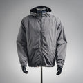 Hooded zip-up jacket in dark gray with elastic cuffs and drawstring hem