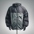 Prada black hooded zip jacket, front pockets and stand collar