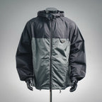 Prada black hooded zip jacket, front pockets and stand collar