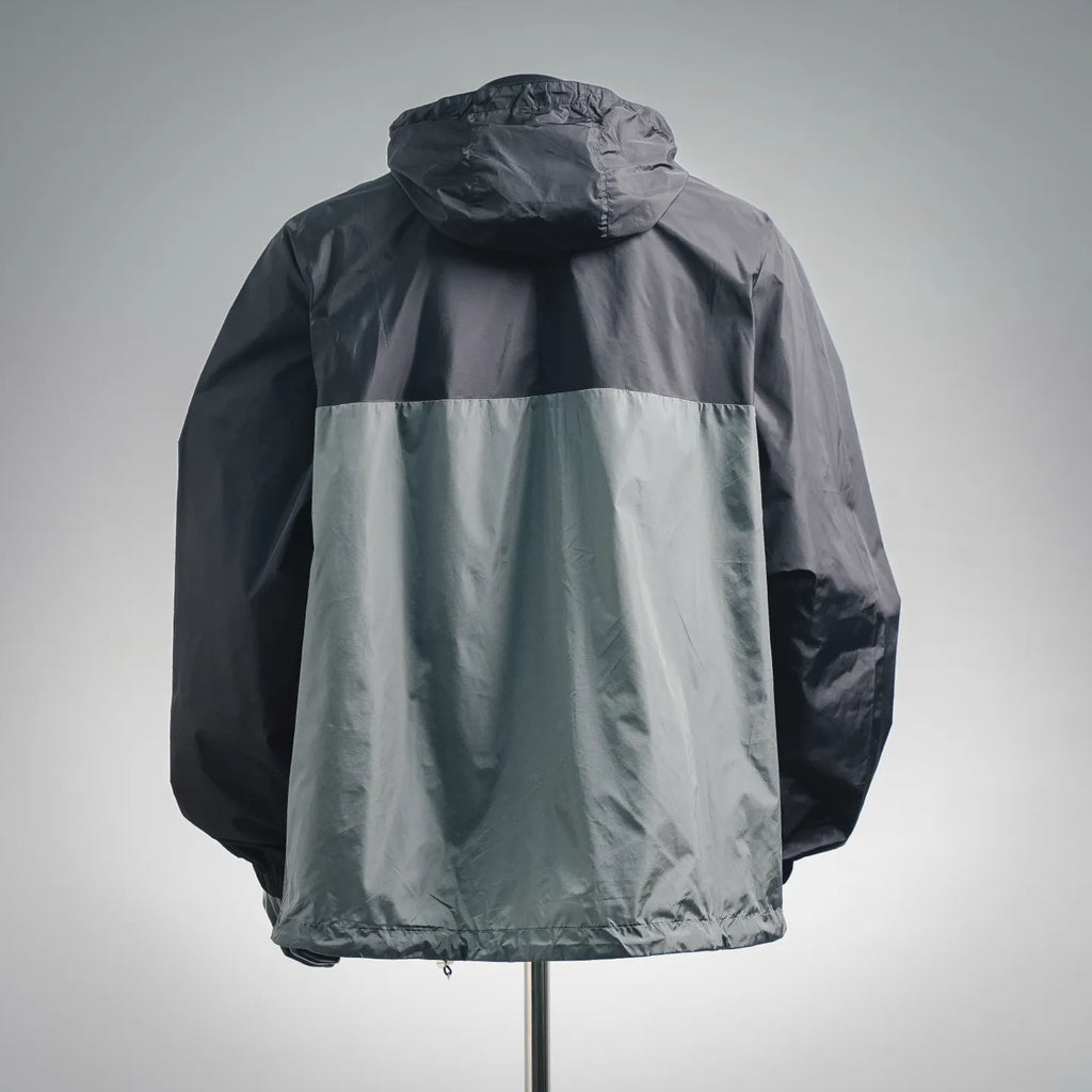 Prada black hooded zip jacket, back view with drawstring hem