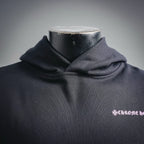 Chrome Hearts hoodie neckline and hood with small pink chest logo.