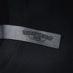 Black sweatshirt inside neck label sewn into ribbed collar hem