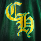 Green jersey with oversized yellow graphic number-style print