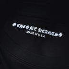Dark long-sleeve T-shirt neckline print reading "CHROME HEARTS" and "MADE IN U.S.A."