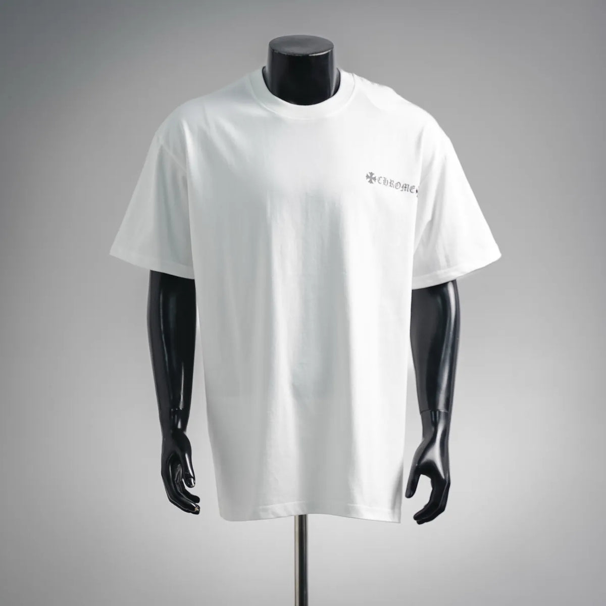 White short-sleeve crewneck T-shirt with small chest logo print