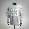 Heather gray long-sleeve graphic T-shirt with large "33" front print