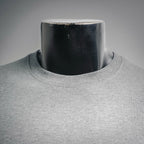 Heather gray crewneck long-sleeve T-shirt, neckline view