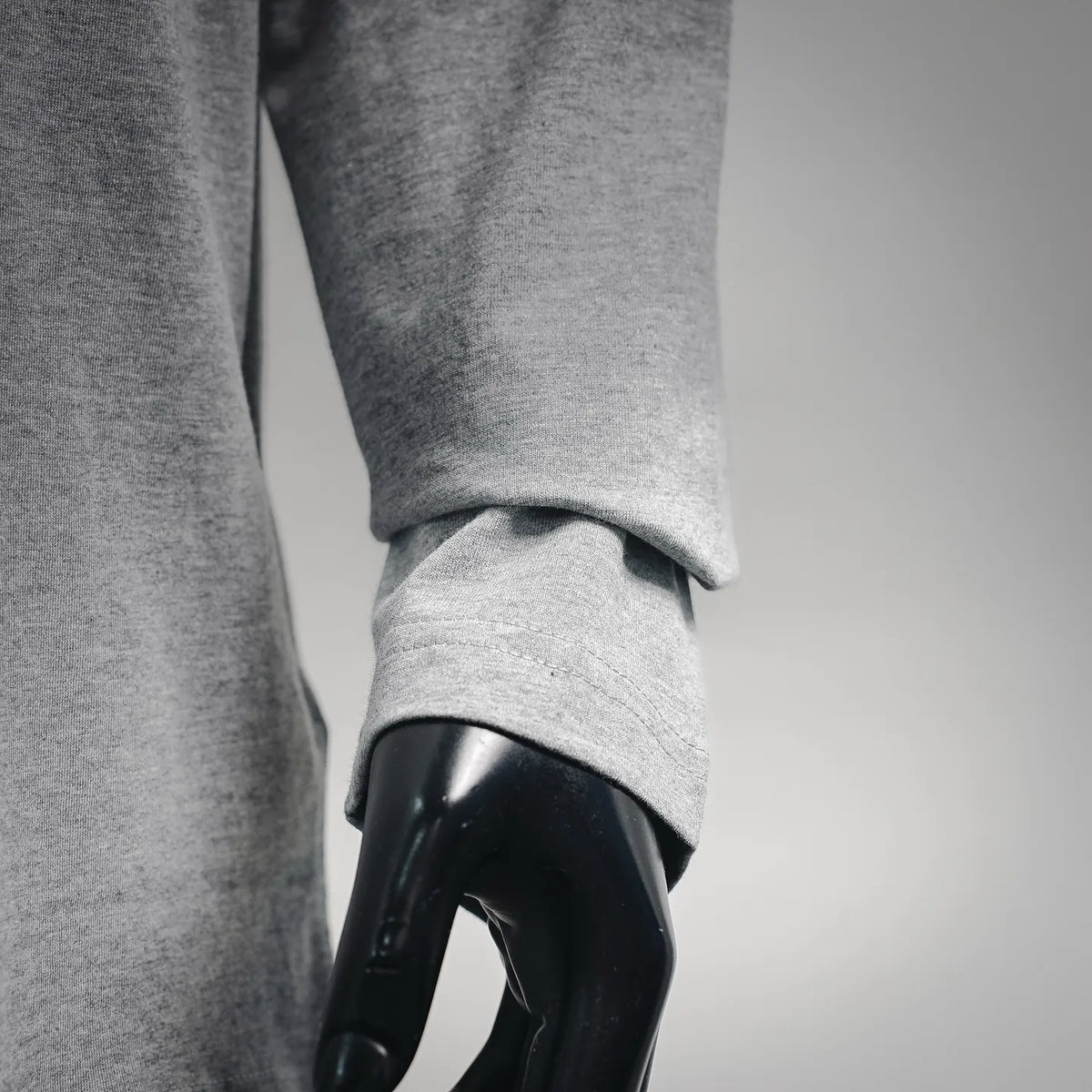 Heather gray long-sleeve T-shirt sleeve and cuff detail