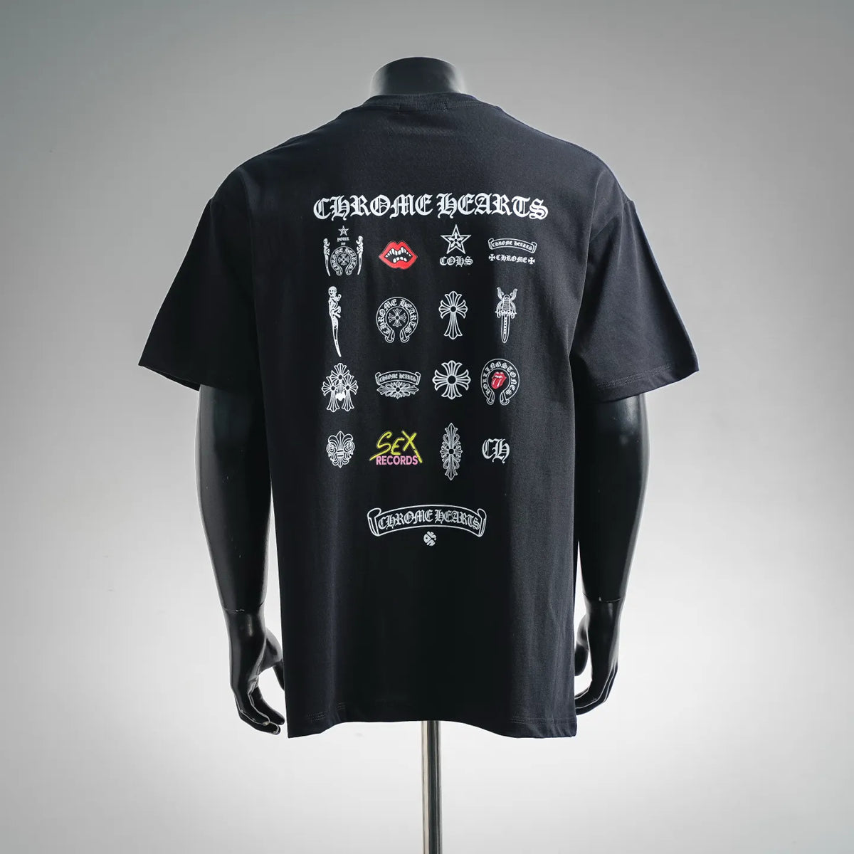Black Chrome Hearts T-shirt with large back graphic print, crew neck, short sleeves