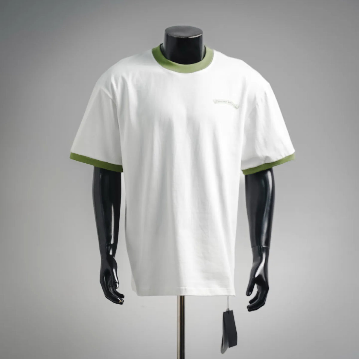 Chrome Hearts white T-shirt with green collar and small chest logo