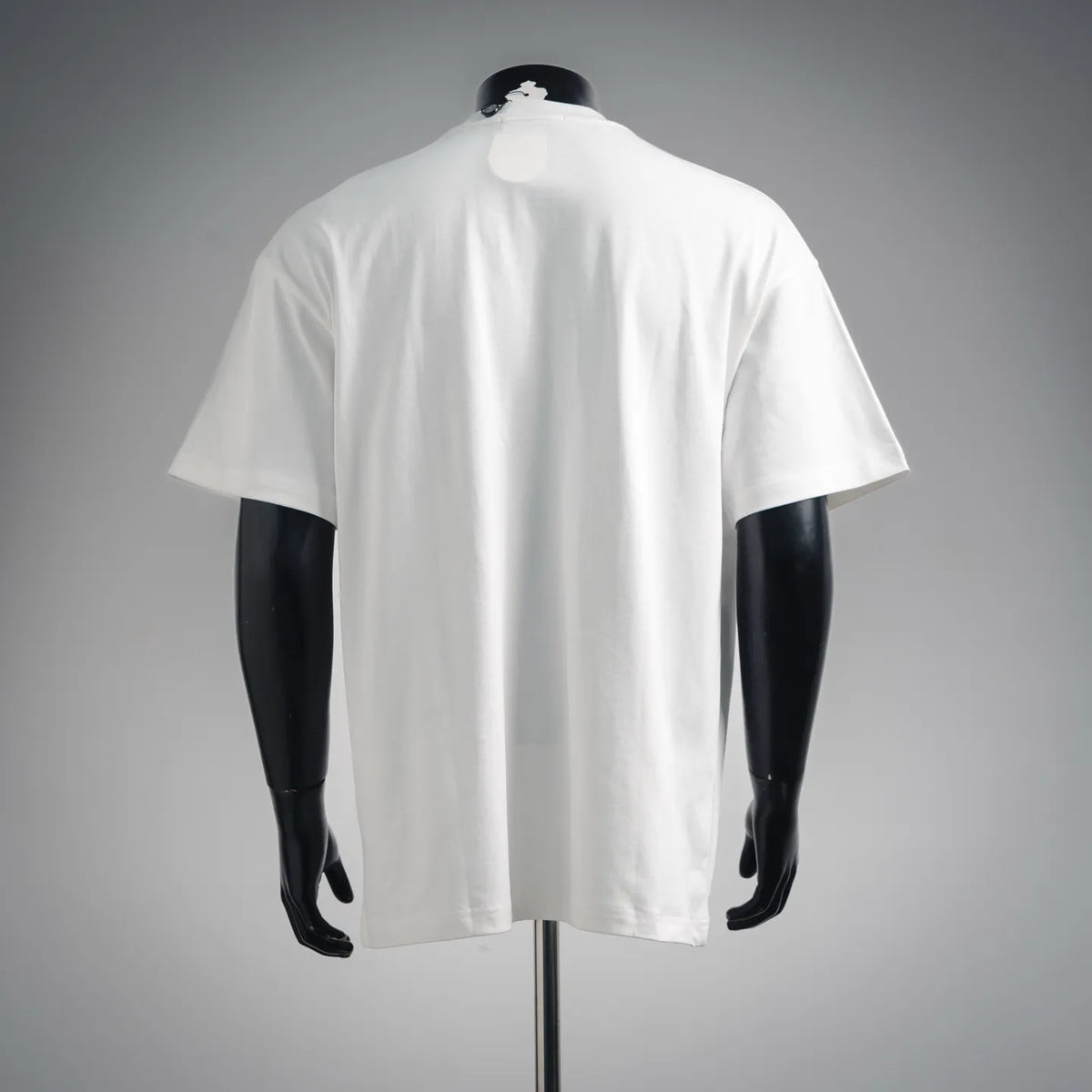 White crew-neck T-shirt with solid back and short sleeves