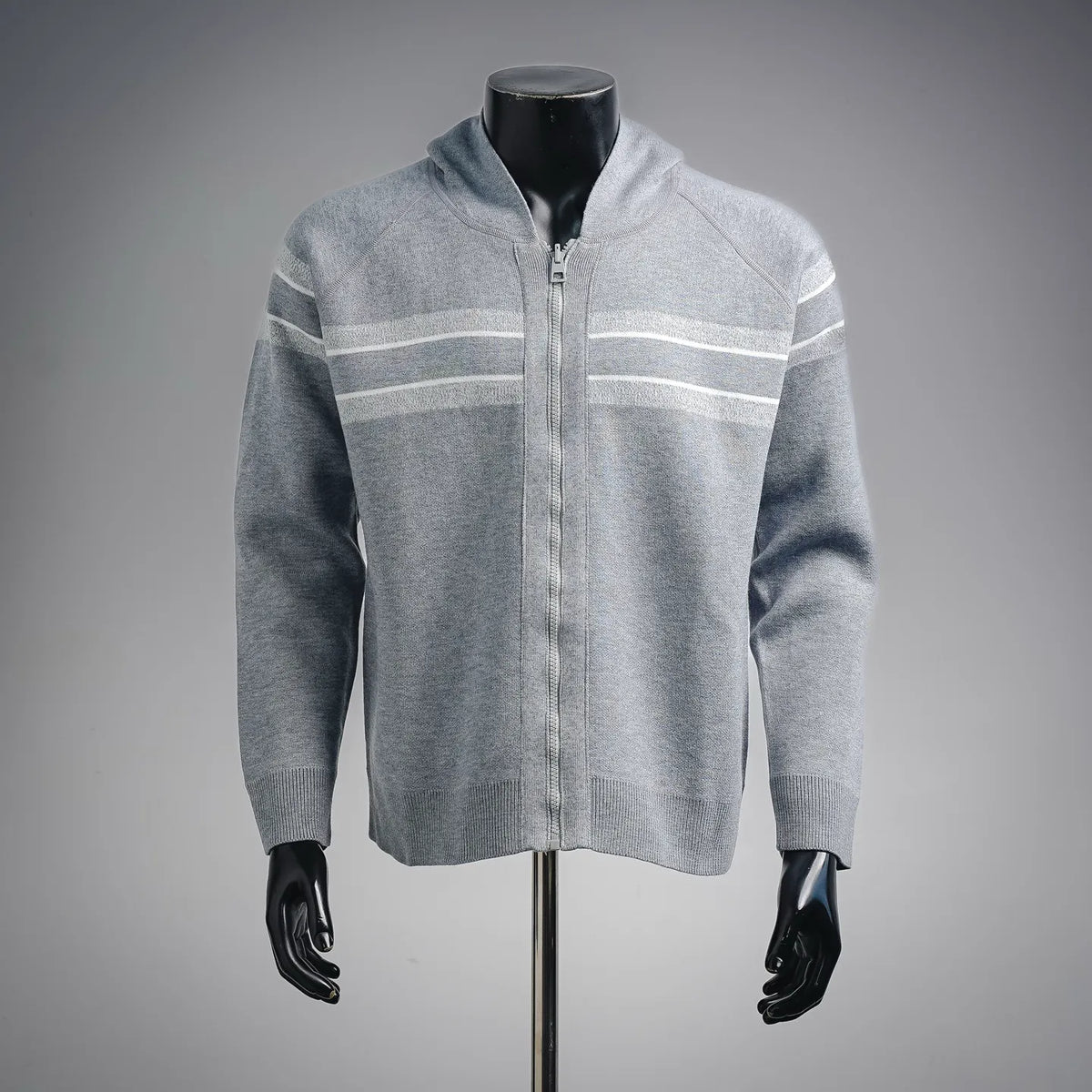 Dior gray zip-front hoodie with striped bands across chest