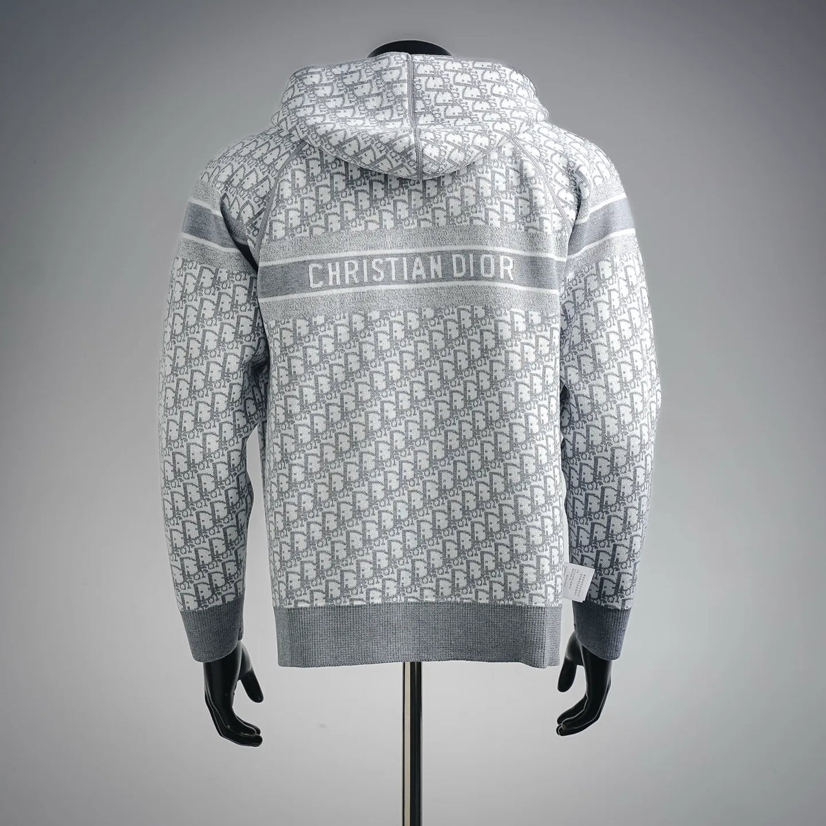 Dior gray-and-white patterned zip-front hoodie with CHRISTIAN DIOR logo back