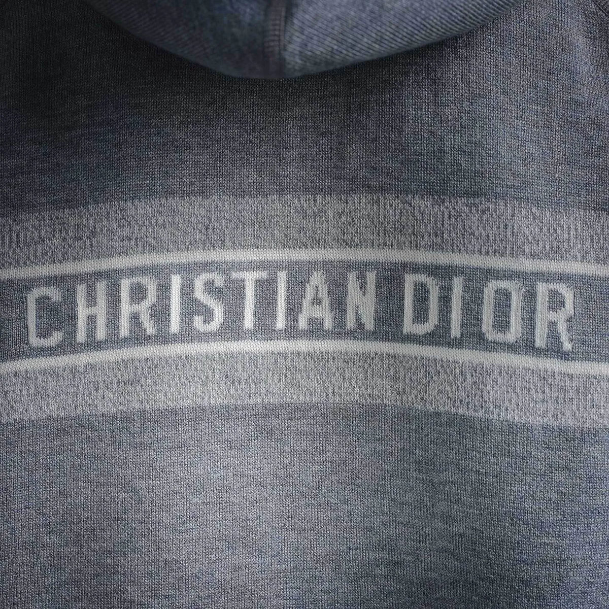 CHRISTIAN DIOR logo stripe on gray hoodie hood